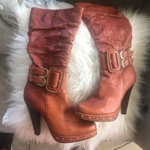 Brown leather boots
